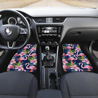 Flamingo Hibiscus Print Front and Back Car Floor Mats