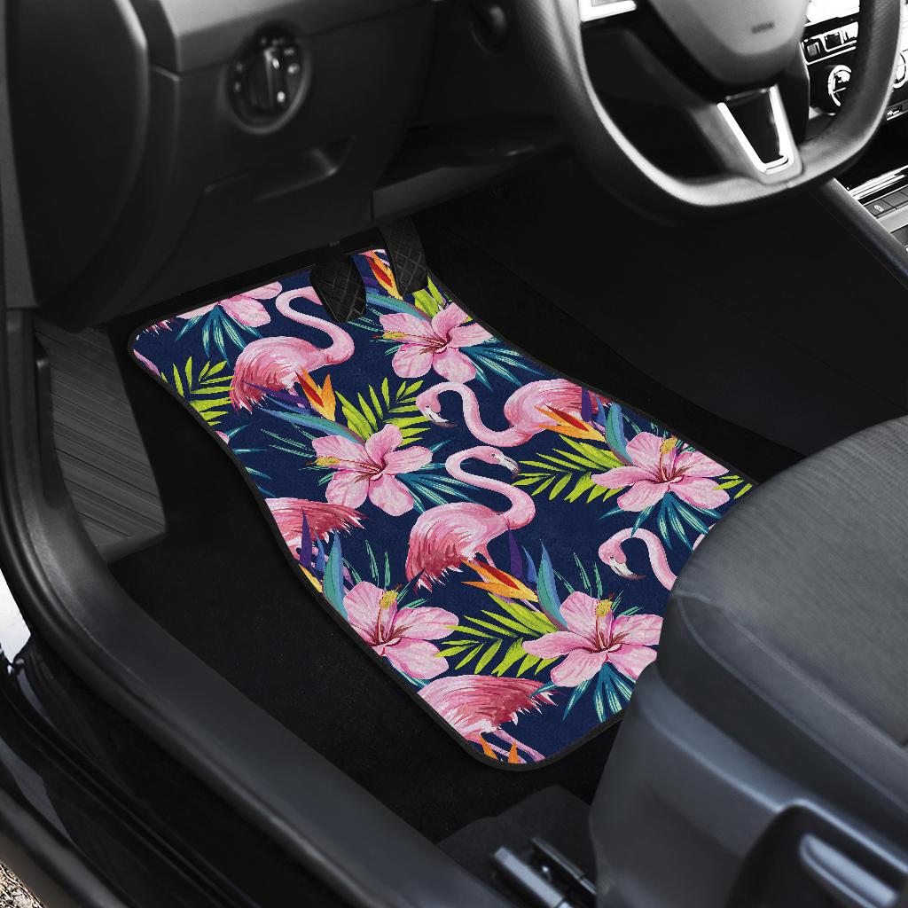 Flamingo Hibiscus Print Front and Back Car Floor Mats