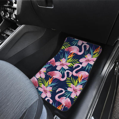 Flamingo Hibiscus Print Front and Back Car Floor Mats