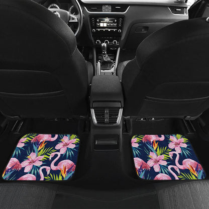 Flamingo Hibiscus Print Front and Back Car Floor Mats