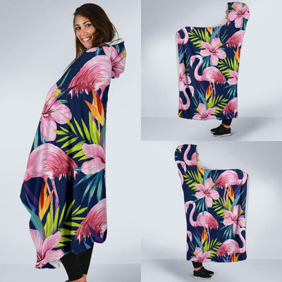 Flamingo Hibiscus Print Hooded Blanket-JORJUNE.COM