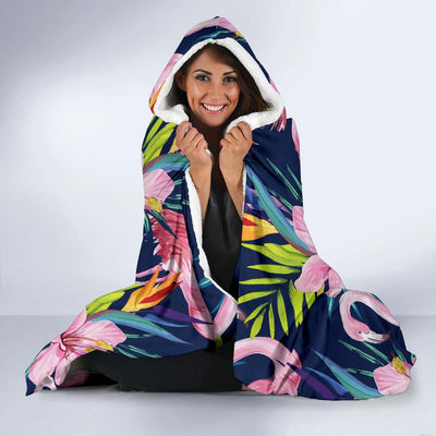 Flamingo Hibiscus Print Hooded Blanket-JORJUNE.COM