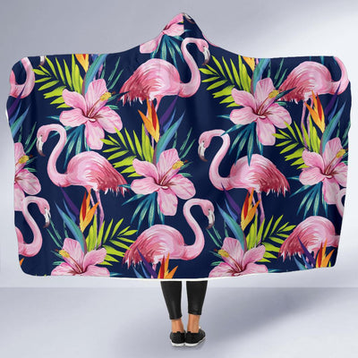 Flamingo Hibiscus Print Hooded Blanket-JORJUNE.COM