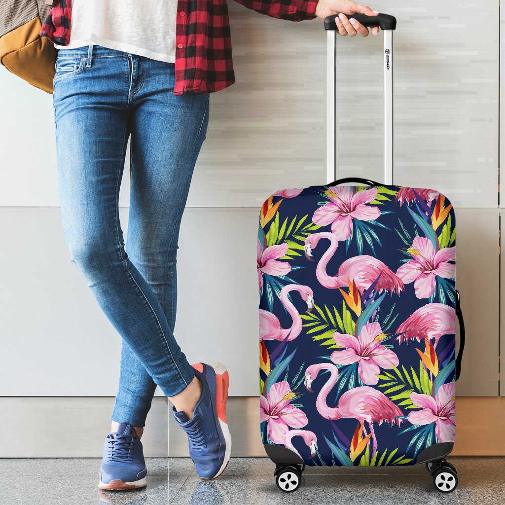 Flamingo Hibiscus Print Luggage Cover Protector