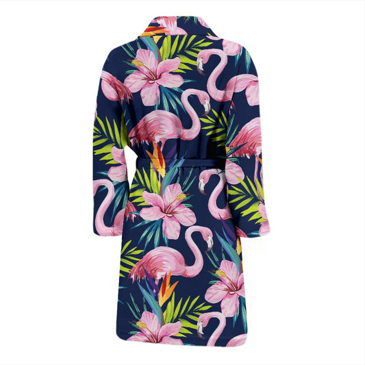 Flamingo Hibiscus Print Men Bath Robe