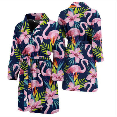 Flamingo Hibiscus Print Men Bath Robe