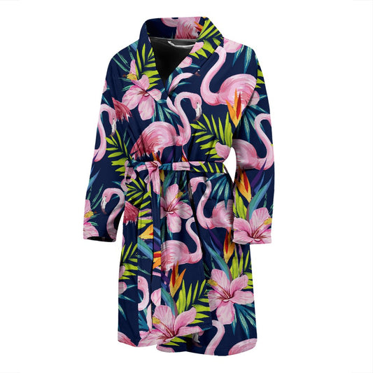 Flamingo Hibiscus Print Men Bath Robe