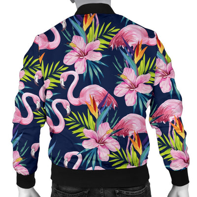 Flamingo Hibiscus Print Men Casual Bomber Jacket