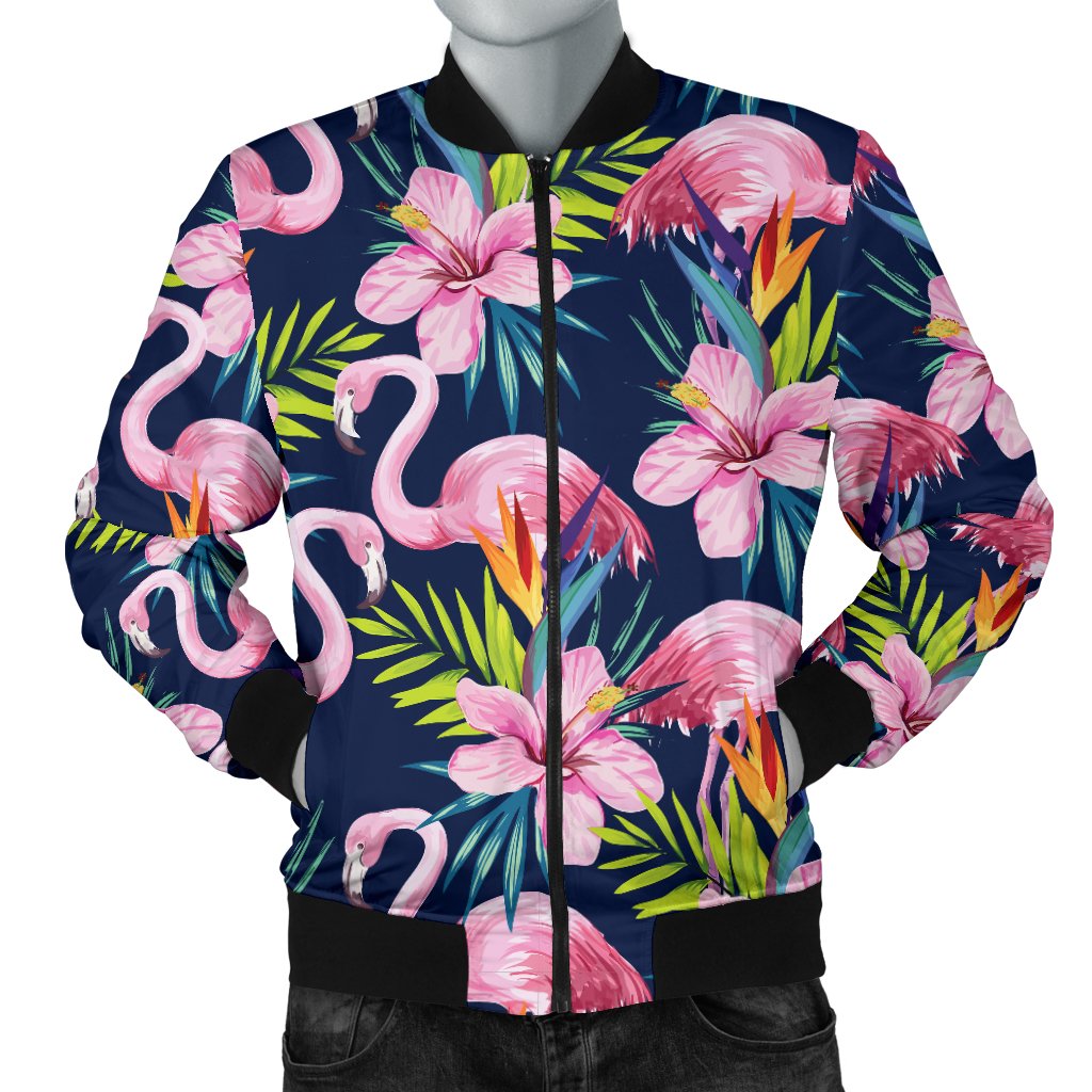 Flamingo Hibiscus Print Men Casual Bomber Jacket