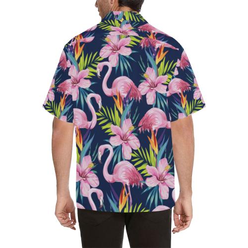 Flamingo Hibiscus Print Men Hawaiian Shirt