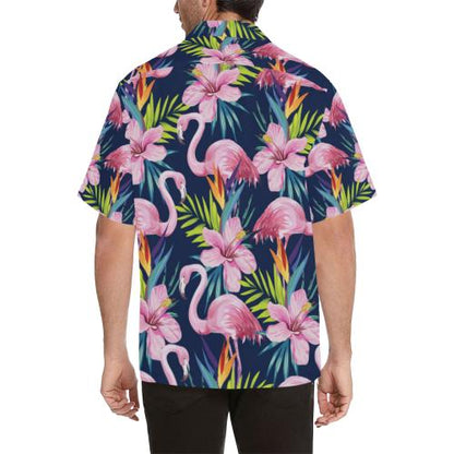 Flamingo Hibiscus Print Men Hawaiian Shirt
