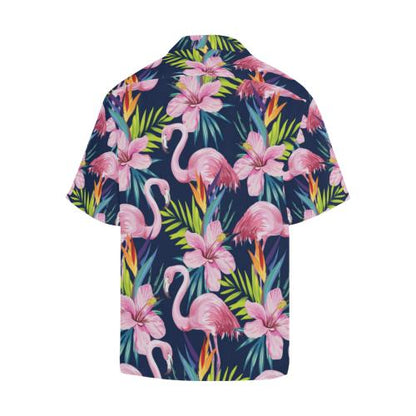 Flamingo Hibiscus Print Men Hawaiian Shirt