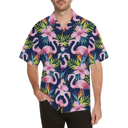 Flamingo Hibiscus Print Men Hawaiian Shirt