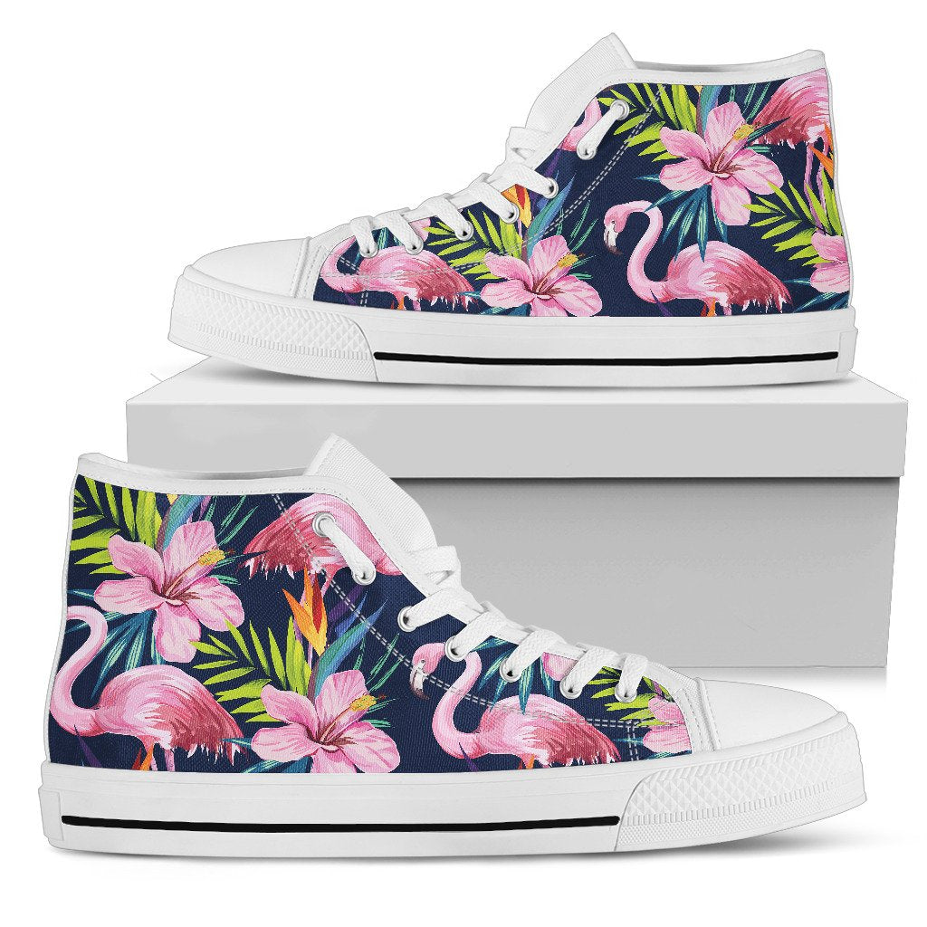 Flamingo Hibiscus Print Men High Top Shoes