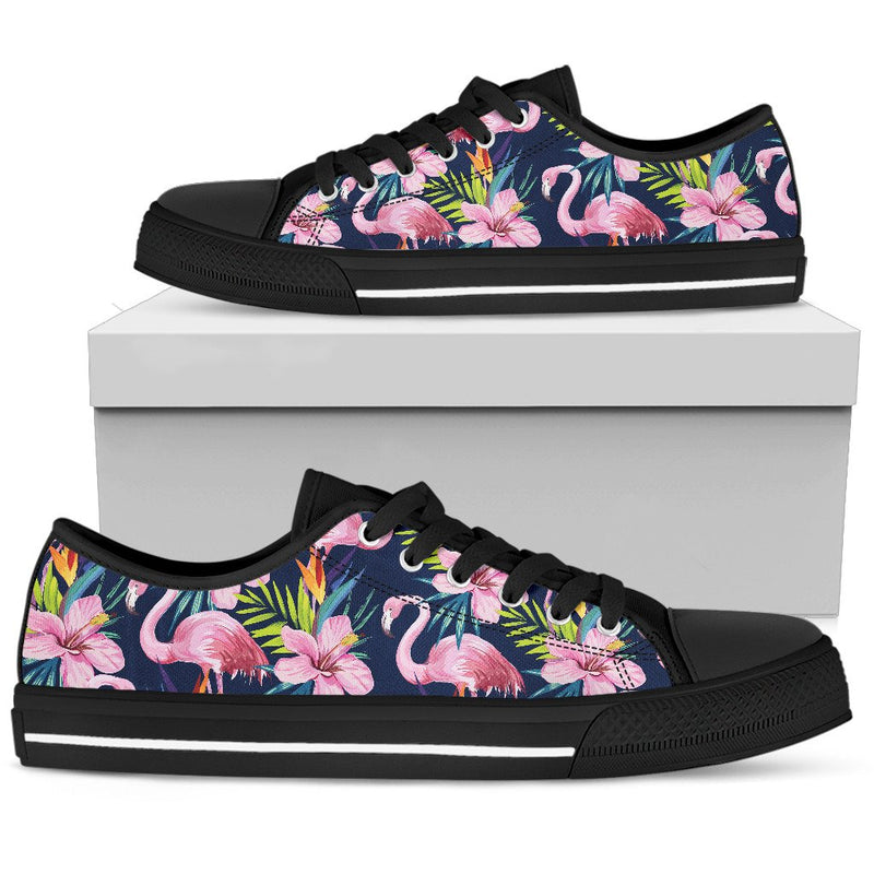 Flamingo Hibiscus Print Men Low Top Shoes