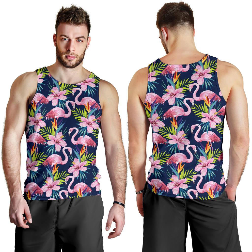 Flamingo Hibiscus Print Men Tank Top