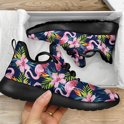 Flamingo Hibiscus Print Mesh Knit Sneakers Shoes
