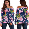 Flamingo Hibiscus Print Off Shoulder Sweatshirt