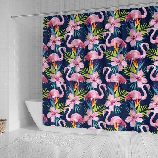 Flamingo Hibiscus Print Shower Curtain