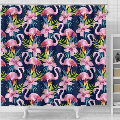 Flamingo Hibiscus Print Shower Curtain