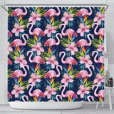 Flamingo Hibiscus Print Shower Curtain