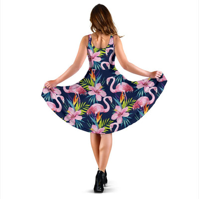 Flamingo Hibiscus Print Sleeveless Mini Dress
