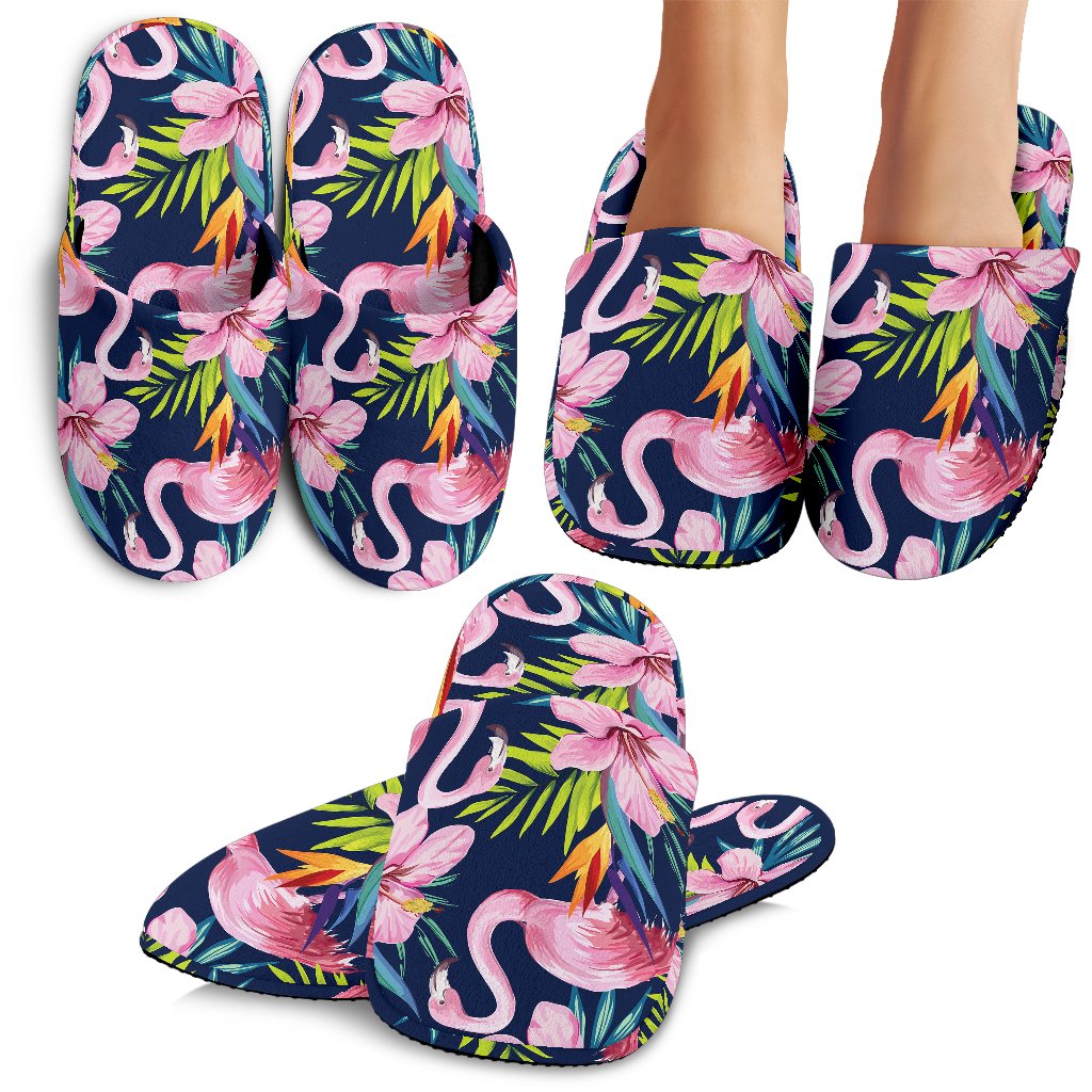 Flamingo Hibiscus Print Slippers