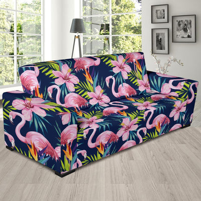 Flamingo Hibiscus Print Sofa Slipcover-JORJUNE.COM