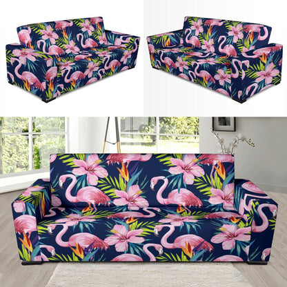 Flamingo Hibiscus Print Sofa Slipcover-JORJUNE.COM