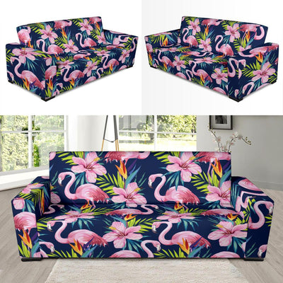 Flamingo Hibiscus Print Sofa Slipcover-JORJUNE.COM