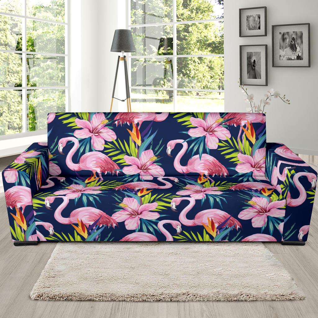 Flamingo Hibiscus Print Sofa Slipcover-JORJUNE.COM