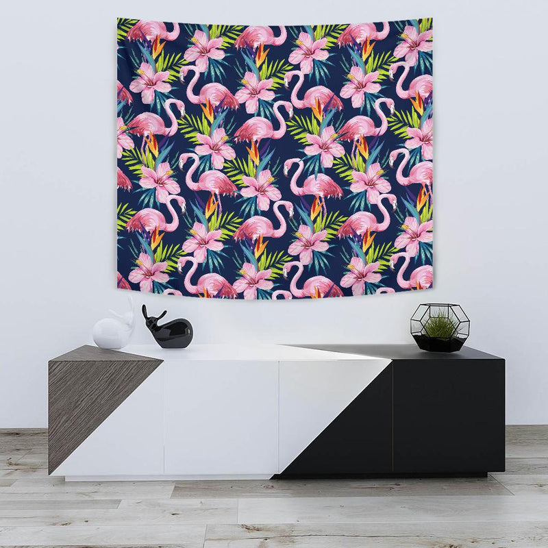 Flamingo Hibiscus Print Tapestry