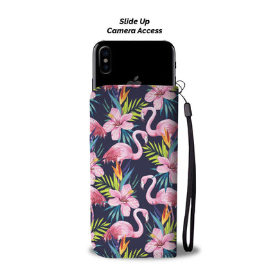 Flamingo Hibiscus Print Wallet Phone Case