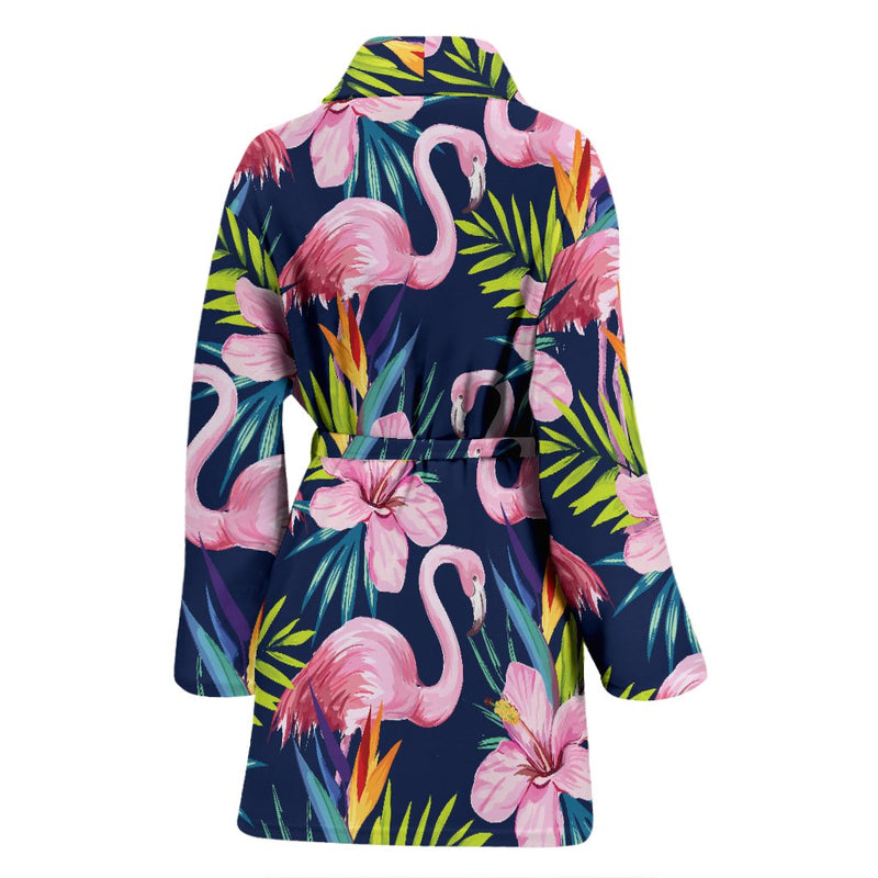 Flamingo Hibiscus Print Women Bath Robe