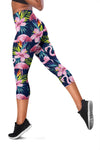 Flamingo Hibiscus Print Women Capris