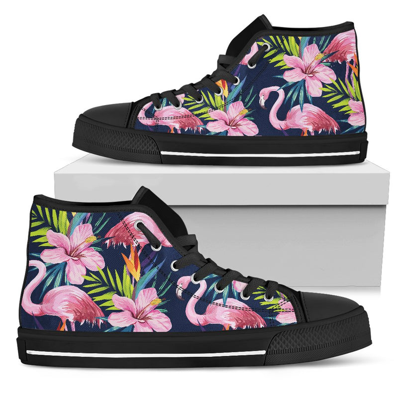 Flamingo Hibiscus Print Women High Top Shoes