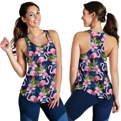 Flamingo Hibiscus Print Women Racerback Tank Top