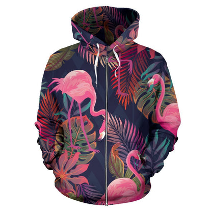 Flamingo Tropical Pattern All Over Zip Up Hoodie