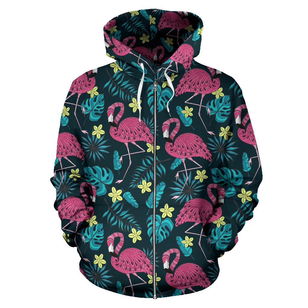 Flamingo Print Pattern All Over Zip Up Hoodie