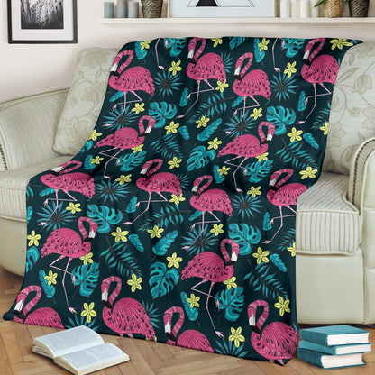 Flamingo Print Pattern Fleece Blanket