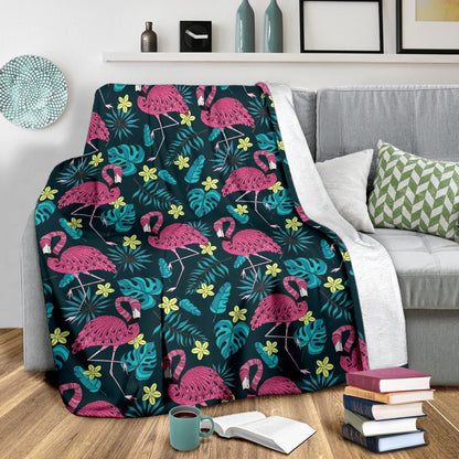 Flamingo Print Pattern Fleece Blanket