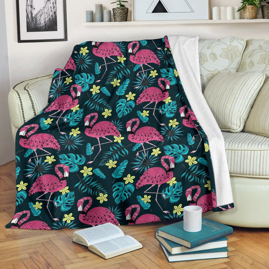 Flamingo Print Pattern Fleece Blanket