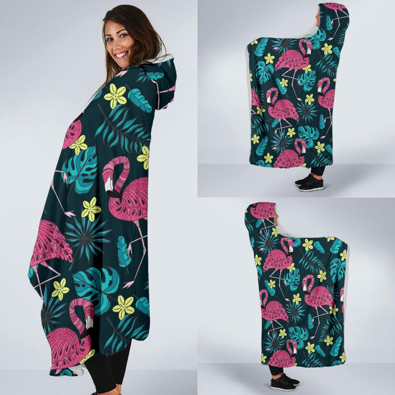 Flamingo Print Pattern Hooded Blanket-JORJUNE.COM