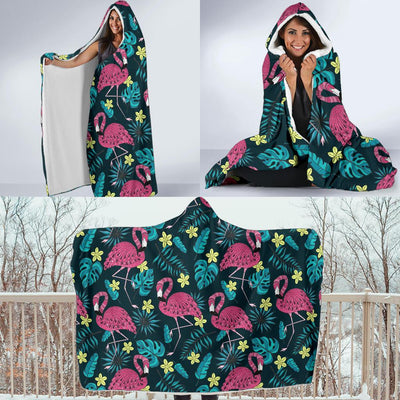 Flamingo Print Pattern Hooded Blanket-JORJUNE.COM