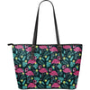 Flamingo Print Pattern Large Leather Tote Bag