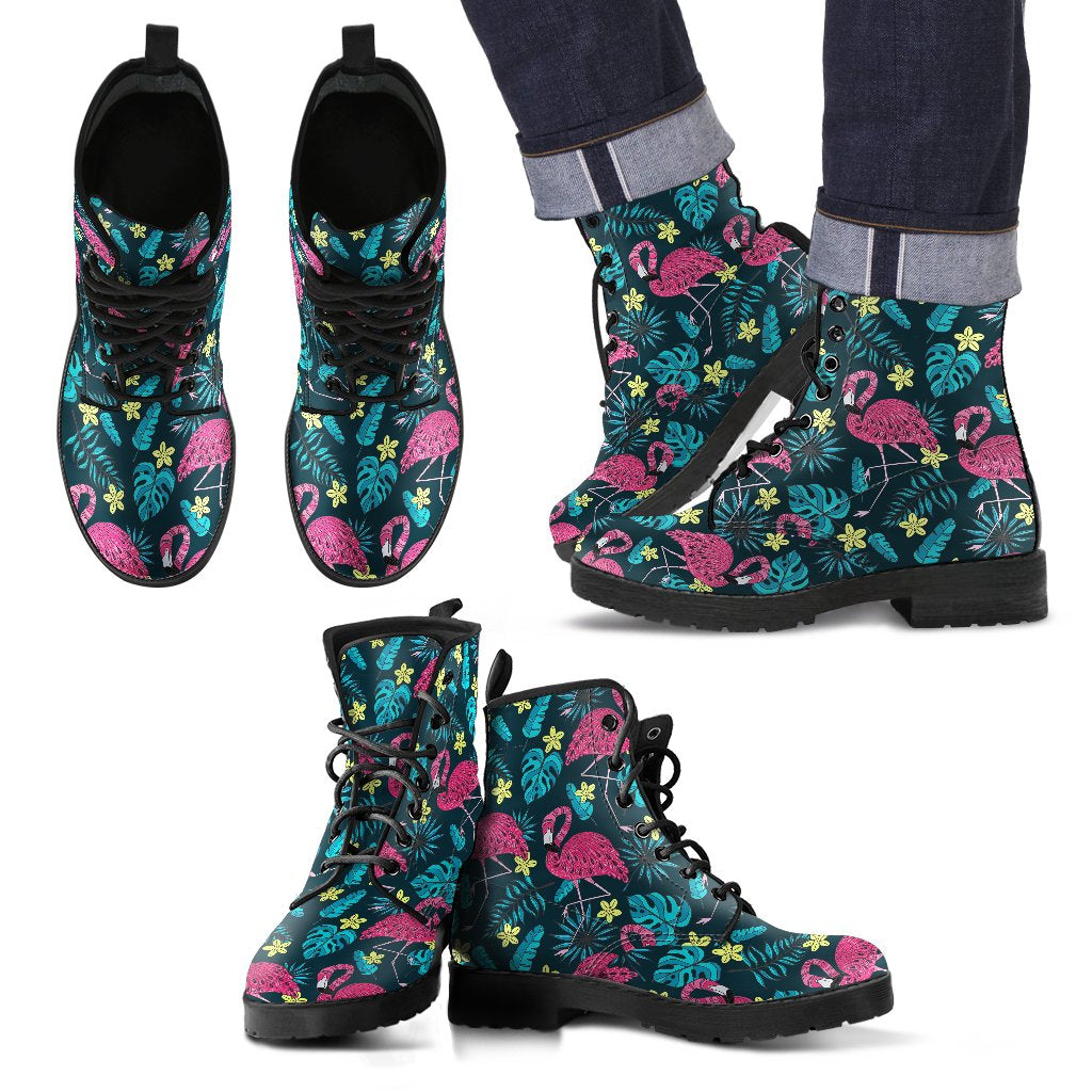 Flamingo Print Pattern Men Leather Boots