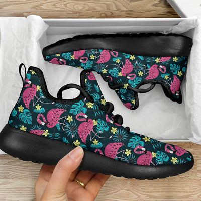 Flamingo Print Pattern Mesh Knit Sneakers Shoes