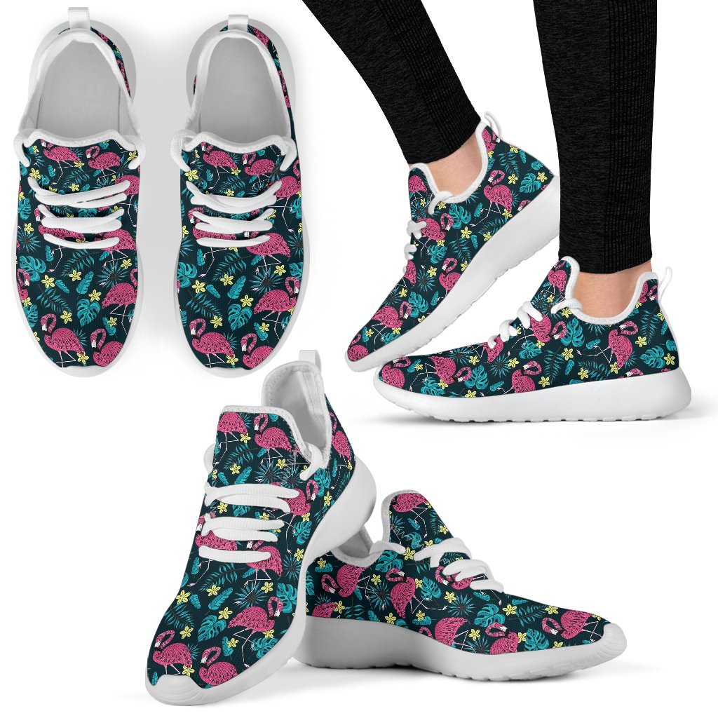 Flamingo Print Pattern Mesh Knit Sneakers Shoes