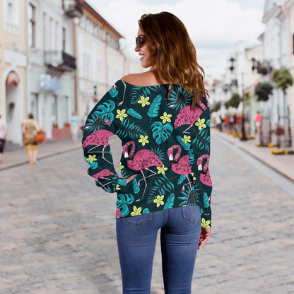 Flamingo Print Pattern Off Shoulder Sweatshirt