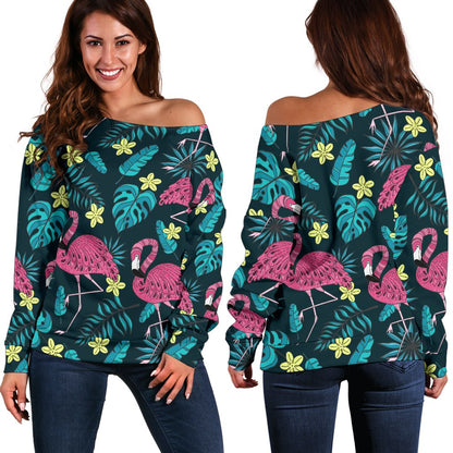 Flamingo Print Pattern Off Shoulder Sweatshirt